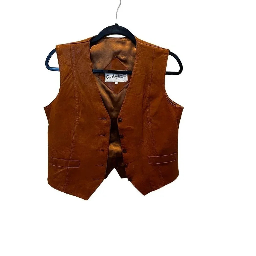The Leatherman Of California Leather Sleeveless Button Front Vest Size 10